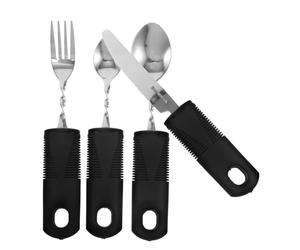 KOCKSHION 4pezzi Utensili Adattivi Acciaio Inossidabile Per Anziani Con Coltello Forchetta e Cucchiaio Regolabili Design Antivibrazioni e Flessibile Per Facilitare La Mangiata Dei Disabili