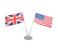 KOCKSHION Bandiere allo Doppia e Faccia Sfilacciamento Resistente da Inossidabile Usa Regno Unito con Palo Acciaio Tavolo per Sale Conferenze e Scrivanie