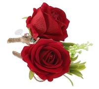 KOCKSHION Fiore Occhiello Artificiale Spilla da Bavero 2 Pezzi Rosso per Abito da Sposa e Sposo Decorazione Matrimonio Campagna Accessorio Damigella Testimone