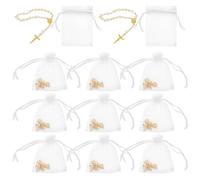 KOCKSHION Set da 12 Braccialetti Rosario per Battesimo e Matrimonio, Design Sofisticato in Lega e Mesh Bianco, Croce e Luna Piena, Facile da Portare per Benessere Spirituale