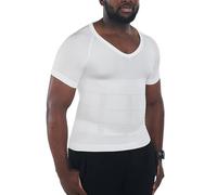 KOCLES Gynecomastia - Camicie a Compressione da Uomo, Shapewear Dimagrante per Il Corpo, Maglietta con Scollo a V, Scollo a V Bianco., L