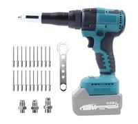 Kocusu Pinza rivettatrice a batteria compatibile con Makita 18 V, pistola rivettatrice senza spazzole con luce LED, pinza rivetti elettrica da 20 KN con 20 rivetti, 3 adattatori e chiavi per