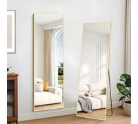 KOCUUY Specchio rettangolare per tutto il corpo, 147 x 44 cm Grande specchio da terra, Grande specchio da parete con cornice in alluminio dorato, da appendere, in piedi, inclinabile, per soggiorno