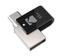 KODAK Chiavetta USB 32 GB K230 Dual Type-C - USB 3.1, doppia connessione tipo A e tipo-C, trasferimento ultra-veloce, design compatto e durevole, colore: nero