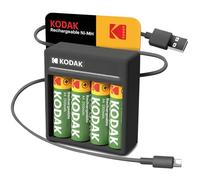 Kodak Confezione da 4 batterie AA ricaricabili con caricabatterie USB-C a 4 slot (senza adattatore incluso), compatibili con batterie AA e AAA (NiMH), carica batterie doppie A o Triple A, 1000 cicli