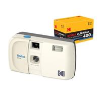 KODAK EC35 - Fotocamera a pellicola da 35 mm, riutilizzabile, senza messa a fuoco, flash integrato, copertura scorrevole, compatibile con principianti (Bianco vaniglia) Kodak Ultramax 400/24 35mm
