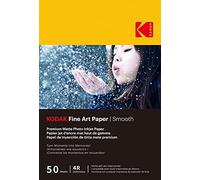 KODAK Fine Art Paper - Carta Fotografica Opaca, Confezione da 50 Fogli, 180g/m², Formato A6 (10x15 cm), Stampa a Inchiostro Effetto Liscio, Qualità Superiore per i Tuoi Ricordi