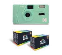 KODAK M35 - Fotocamera ricaricabile da 35 mm, obiettivo grandangolare fisso, mirino ottico, flash incorporato, verde menta + 2 pellicole GT24 35 mm, colore 24 esposizioni