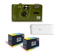 KODAK M35 - Fotocamera ricaricabile da 35 mm, obiettivo grandangolare fisso, mirino ottico, flash incorporato, colore: verde oliva + 2 pellicole GT24 colori compatibili con 24 esposizioni + pellicole