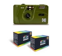 KODAK M35 - Fotocamera ricaricabile da 35 mm, obiettivo grandangolare fisso, mirino ottico, flash incorporato, colore: verde oliva + 2 pellicole GT24, compatibile con 24 esposizioni