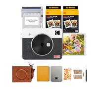 KODAK Mini Shot 3 Retro 4PASS 2-in-1 Fotocamera Istantanea & Stampante Fotografica (7,6x7,6cm) + 68 Fogli Accessori Bundle, Bianco