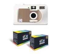KODAK Motorized S88 - Macchina fotografica in argento motorizzato, avvolgimento automatico, compatto, colore: bianco/marrone + 2 pellicole compatibili35 mm, 24 esposizioni