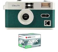 KODAK Pack F9 argento + pellicola 100 ASA - Fotocamera ricaricabile 35 mm verde, obiettivo grandangolare fisso, mirino ottico, flash integrato + pellicola APX 100, 36 posizioni
