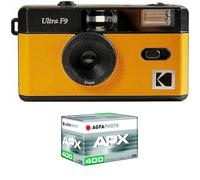 KODAK Pack F9 argento + pellicola 400 ASA - Fotocamera ricaricabile 35 mm giallo, obiettivo grandangolare fisso, mirino ottico, flash integrato + pellicola APX 00, 36 posizioni