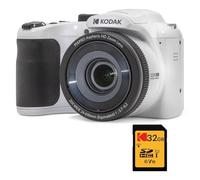 KODAK Pixpro Astro Zoom AZ255 + Scheda di memoria SD da 32 GB - Fotocamera Bridge Digitale 16 MP, Zoom 25X, Video HD 1080p, grandangolare 24 mm, schermo LCD 3, batteria AA - Bianco