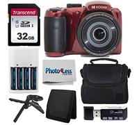 Kodak PIXPRO AZ255 - Custodia per fotocamera digitale (rosso), scheda di memoria SD da 32 GB, batterie ricaricabili e caricabatterie, lettore di schede USB, treppiede da tavolo, accessori