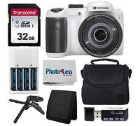 Kodak PIXPRO AZ255 - Fotocamera digitale (bianco) + custodia per fotocamera Point & Shoot + scheda di memoria SD da 32 GB + batterie ricaricabili e caricabatterie + lettore di schede USB + treppiede da tavolo + accessori