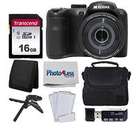 Kodak PIXPRO AZ255 - Fotocamera digitale (nero) + custodia per fotocamera Point & Shoot + scheda di memoria Transcend da 16 GB + lettore di schede USB + treppiede da tavolo + accessori