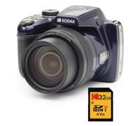 Kodak Pixpro AZ528 Fotocamera digitale compatta blu notte con sensore CCD da 16 MP, zoom ottico 52x e scheda SD da 32 GB.
