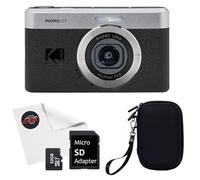 Kodak Pixpro C1 - Fotocamera digitale con scheda Micro SD da 32 GB, custodia a conchiglia + panno in microfibra Clickoze, colore: Nero