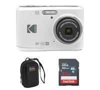 Kodak Pixpro FZ45 - Fotocamera digitale Full HD da 16 MP, con zoom amichevole, colore bianco, con scheda di memoria da 32 GB e borsa per fotocamera