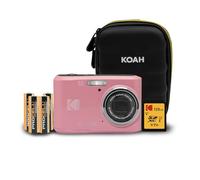 Kodak PIXPRO FZ45 - Fotocamera digitale Full HD da 16 MP e 1080p, con scheda SD da 128 GB, custodia compatta per fotocamera e 4 batterie AA extra (4 articoli)