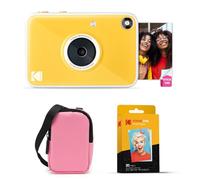 KODAK Printomatic+ - Kit di avviamento per fotocamera digitale a stampa istantanea, custodia da trasporto (rosa) + carta fotografica adesiva Zink da 20 pezzi, 10 MP, foto a colori, indicatore di stato