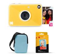 KODAK Printomatic+ - Kit di avviamento per fotocamera digitale a stampa istantanea, custodia da trasporto (blu) + carta fotografica adesiva Zink da 20 pezzi, 10 MP, foto a colori, indicatore di stato