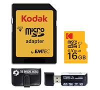 Kodak - Scheda di memoria microSDHC UHS-I da 16 GB, ad alte prestazioni, con adattatore SD, lettore di schede e portafoglio per schede di memoria