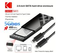 KODAK TYPE-C Scatola Hard Disk Rimovibile .5 pollici SSD Box di Archiviazione Esterna Convertitore USB3.0 a SATA III, Materiale ABS, Supporta fino a 5TB SATA/HDD/SSD Trasferimento ad Velocità: 5GB/S