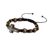 Kodbww Rosario cattolico Bracciali per donne uomini 8mm perline di legno braccialetti intrecciati braccialetto regolabile gioielli battesimo regalo legno