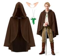 Kodepro Mantello medievale per adulti con cappuccio, 3 pezzi, kit per travestimento vintage con mantello rinascimentale con cappuccio e orecchie da elfo con foglia verde, collana per uomini e donne