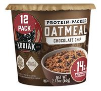 Kodiak Cakes Farina d'avena proteica con gocce di cioccolato in una tazza, pentola per porridge istantaneo, colazione sana, 100% avena integrale, 14 g di proteine per tazza, 60 g (confezione da 12)