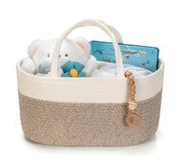 Kodomoore Portapannolini - Cestino Portaoggetti in Corda di Cotone per Neonati - Organizzatore Portatile per Fasciatoio, Cameretta o Auto - Cestino Regalo per Baby Shower - Bianco e Beige Marrone