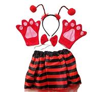 Kodxylytix Costume da coccinella con gonna a righe e guanti, per feste in maschera, 5 pezzi