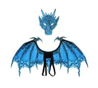 Kodxylytix Costume Drago Vestiti Decorazione Puntelli Bomboniere Dinosauro Maschera Ala Set Blu 90x46 cm