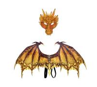 Kodxylytix Costume Drago Vestiti Decorazione Puntelli Bomboniere Dinosauro Maschera Ala Set Giallo 90x46 cm