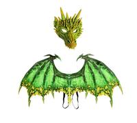 Kodxylytix Costume Drago Vestiti Decorazione Puntelli Bomboniere Dinosauro Maschera Ala Set Verde 90x46 cm