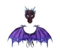 Kodxylytix Costume Drago Vestiti Decorazione Puntelli Bomboniere Dinosauro Maschera Ala Set Viola 90x46 cm
