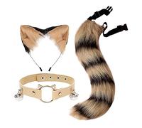 Kodxylytix Cute Cat Orecchie Coda Cosplay Halloween Peluche Fascia Party Adulti Adulto Marrone Nero 3 pz