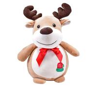 Kögler 20093 - Peluche Natalizio, Renna con Fiocco Rosso e Cappello di Natale Ricamato, Circa 34 cm 20093-Peluche, Colore Light Brown, One Size