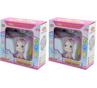 Kögler 54517 - Unicorno Mini Flyer con telecomando e cavo USB, unicorno volante con effetto luce LED ed elica, a comando manuale, bambina dai 6 anni in su (Confezione da 2)