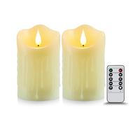 Koelaa 2 Pezzi Candela LED con Telecomando e Timer a Batteria, Effetto Fiamma 3D Realistica, Candele Decorative Senza Fiamma per Decorazioni Casa, Tavolo, Natale, Compleanno - 7,5x12,5 cm