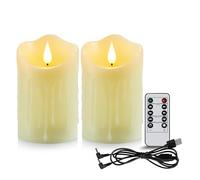 Koelaa 2 Pezzi Candele LED Ricaricabili USB con Telecomando e Timer, Effetto Fiamma 3D Realistica, Candele Decorative Senza Fiamma per Decorazioni Casa, Tavolo, Natale, Compleanno - 7,5x10 cm