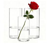 Koelaa Set di 3 Vaso Acrilico Trasparente per Fiori - Vasi Cilindrici Infrangibili Decorativi, Portafiori Moderno per Interni/Esterni, Regalo Matrimonio/Casa/Ufficio, Centrotavola per Cena/Feste