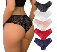 KOEMCY 5 Pezzi Set di Mutandine Slip Donna Pizzo Brasiliana Culotte Traspirante Mutande Senza Cuciture Intimo Elegante Perizoma Comfort