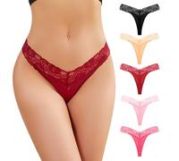 KOEMCY 5 Pezzi Set di Mutandine Slip Donna Pizzo Perizoma Brasiliana Mutande Tanga Senza Cuciture Intimo Traspirante Morbido Invisibile Comfort Quotidiano