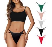 KOEMCY 5 Pezzi Set di Mutandine Slip Donna Pizzo Triangolo con Fiocco Laterale Mutande Microfibra Morbide Culotte Intimo Quotidiano Confortevole
