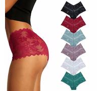 KOEMCY 6 Pezzi Set di Mutandine Slip Donna Pizzo Floreale Mutande Traspiranti Culotte Eleganti Intimo Morbido Senza Cuciture Comfort Quotidiano