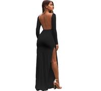 KOEMCY Abito a Maniche Lunghe da Donna Vestito Senza Schienale Slim Cocktail Abito di Alta Maxi Abito da Festa Bodycon Vestito (Nero,M)